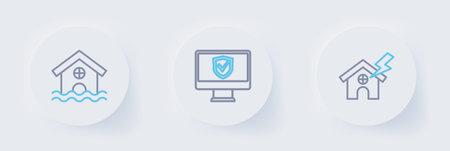 Set line House and lightning, Insurance online and flood icon. Vector.のイラスト素材