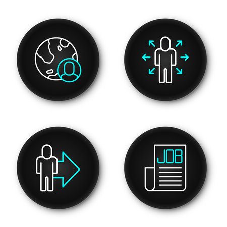 Set line Search job, Leader of team of executives, Multitasking manager working and Globe and people icon. Vector.のイラスト素材
