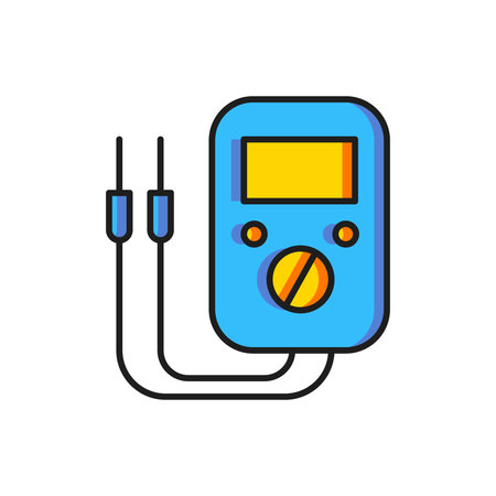 Color Ampere meter, multimeter, voltmeter icon isolated on white background. Instruments for measurement of electric current. Flat filled outline style with shadow. Vector.のイラスト素材