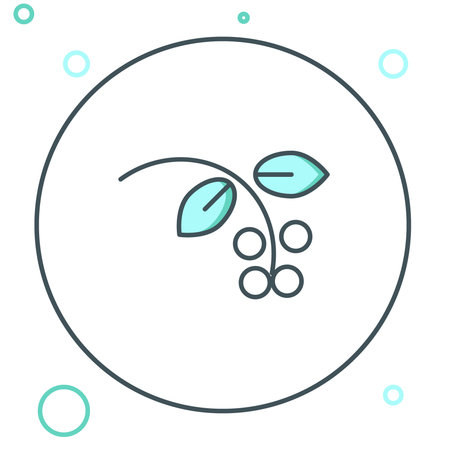 Line Coffee bean, branch with leaf and berry icon isolated on white background. Plant with leaf, berry, fruit, seed. Colorful outline concept. Vector.のイラスト素材