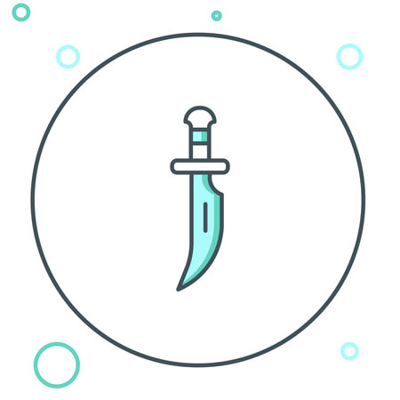 Line Dagger icon isolated on white background. Knife icon. Sword with sharp blade. Colorful outline concept. Vector.のイラスト素材