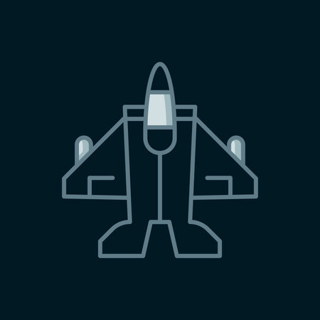 Line Jet fighter icon isolated on black background. Military aircraft. Flat filled outline style with shadow. Vector.のイラスト素材