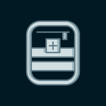 Line First aid kit icon isolated on black background. Medical box with cross. Medical equipment for emergency. Healthcare concept. Flat filled outline style with shadow. Vector.のイラスト素材