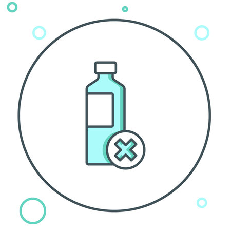 Line No water bottle icon isolated on white background. No plastic bottle. Water bottle ban sign. Colorful outline concept. Vector.のイラスト素材