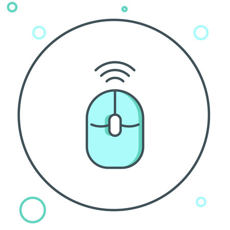Line Wireless computer mouse icon isolated on white background. Optical with wheel symbol. Colorful outline concept. Vector.のイラスト素材