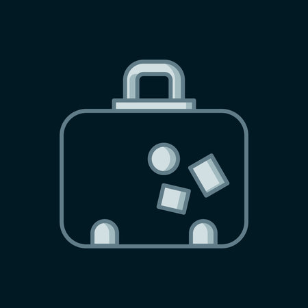 Line Suitcase for travel icon isolated on black background. Traveling baggage sign. Travel luggage icon. Flat filled outline style with shadow. Vector.のイラスト素材