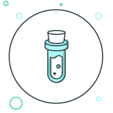 Line Bottle with potion icon isolated on white background. Flask with magic potion. Happy Halloween party. Colorful outline concept. Vector.のイラスト素材