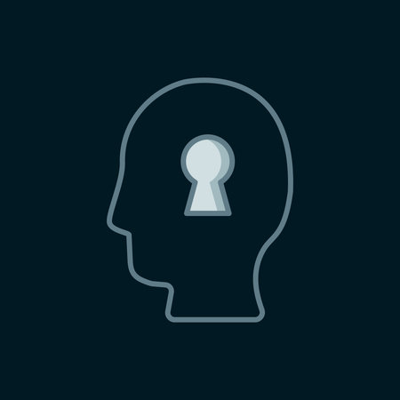 Line Solution to the problem in psychology icon isolated on black background. Key. Therapy for mental health. Flat filled outline style with shadow. Vector.のイラスト素材