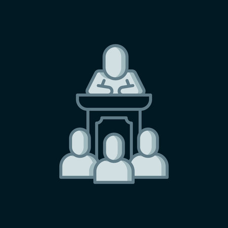 Line Auction auctioneer sells icon isolated on black background. Auction business, bid and sale. Flat filled outline style with shadow. Vector.のイラスト素材