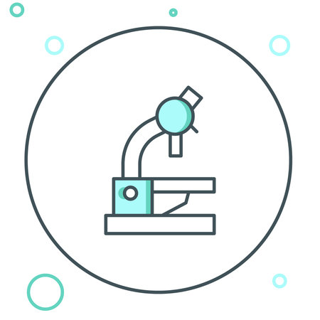 Line Microscope icon isolated on white background. Chemistry, pharmaceutical instrument, microbiology magnifying tool. Colorful outline concept. Vector.のイラスト素材