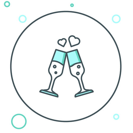 Line Glass of champagne icon isolated on white background. Happy Valentines day. Colorful outline concept. Vector.のイラスト素材