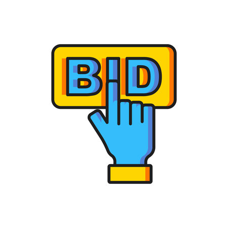 Color Bid icon isolated on white background. Auction bidding. Sale and buyers. Flat filled outline style with shadow. Vector.のイラスト素材