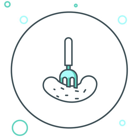 Line Pickled cucumber on a fork icon isolated on white background. Colorful outline concept. Vector.のイラスト素材