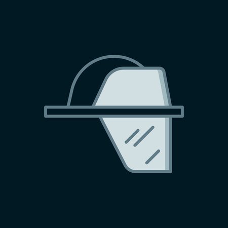 Line Firefighter helmet or fireman hat icon isolated on black background. Flat filled outline style with shadow. Vector.のイラスト素材