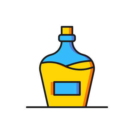 Color Old bottle of wine icon isolated on white background. Bottle of homemade wine. Flat filled outline style with shadow. Vector.のイラスト素材