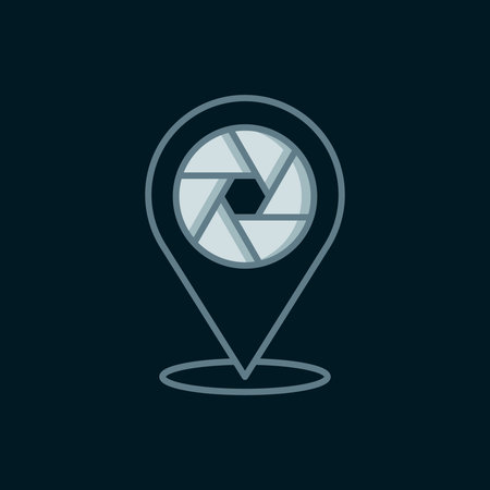 Line Camera shutter icon isolated on black background. Flat filled outline style with shadow. Vector.のイラスト素材