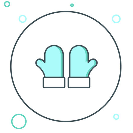 Line Pair of knitted christmas mittens icon isolated on white background. Mitten icon. Merry Christmas and Happy New Year. Colorful outline concept. Vector.のイラスト素材