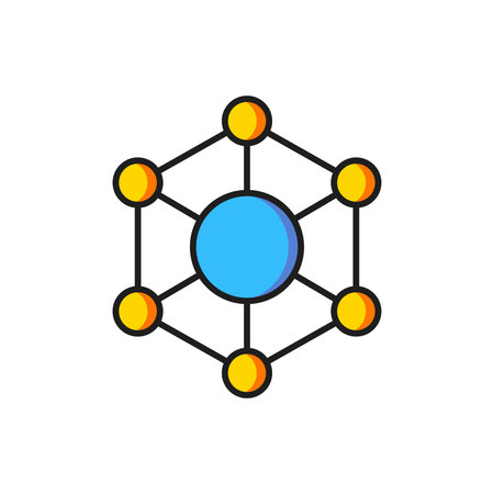 Color Molecule icon isolated on white background. Structure of molecules in chemistry, science teachers innovative educational poster. Flat filled outline style with shadow. Vector.のイラスト素材