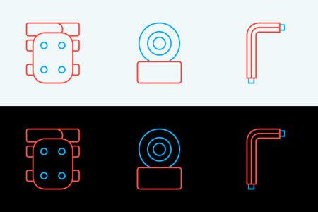 Set line Tool allen keys Knee pads and Skateboard wheel icon. Vector.のイラスト素材