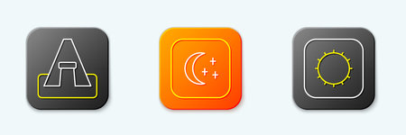 Set line Tourist tent, Moon and stars and Sun icon. Vector.のイラスト素材