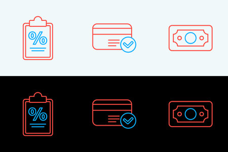 Set line Stacks paper money cash, Finance document and Credit card icon. Vector.のイラスト素材