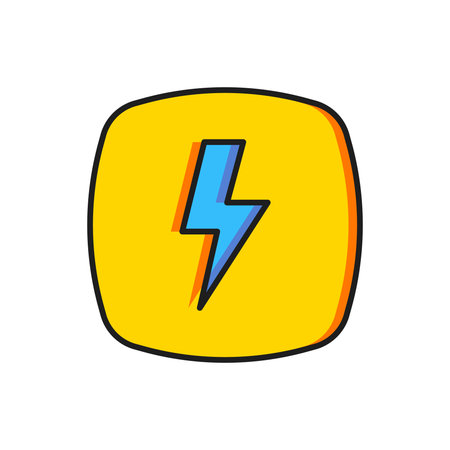 Color Lightning bolt icon isolated on white background. Flash sign. Charge flash icon. Thunderbolt. Lighting strike. Flat filled outline style with shadow. Vector.のイラスト素材