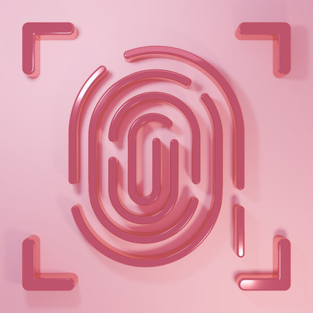 Pink Fingerprint icon isolated on pink background. ID app icon. Identification sign. Touch id....