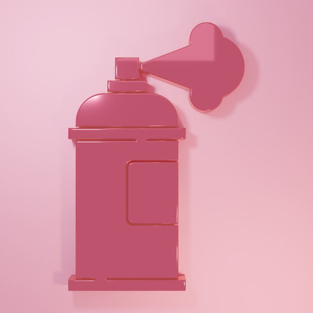 Pink Paint spray can icon isolated on pink background. Minimalism concept. 3D render illustration.の写真素材