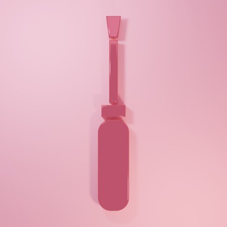 Pink Screwdriver icon isolated on pink background. Service tool symbol. Minimalism concept. 3D render illustration.の写真素材