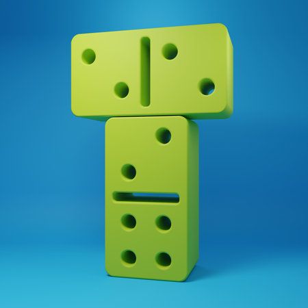 Green Domino icon isolated on blue background. Minimalism concept. 3D render illustration.