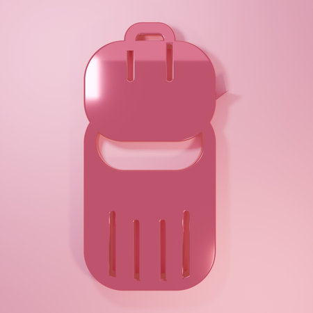 Pink Trash can icon isolated on pink background. Garbage bin sign. Recycle basket icon. Office trash icon. Minimalism concept. 3D render illustration.の写真素材