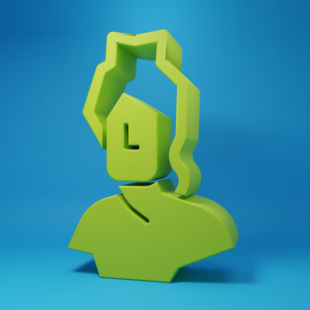 Green bust sculpture icon isolated on blue background. Minimalism concept. 3D render illustration.の写真素材