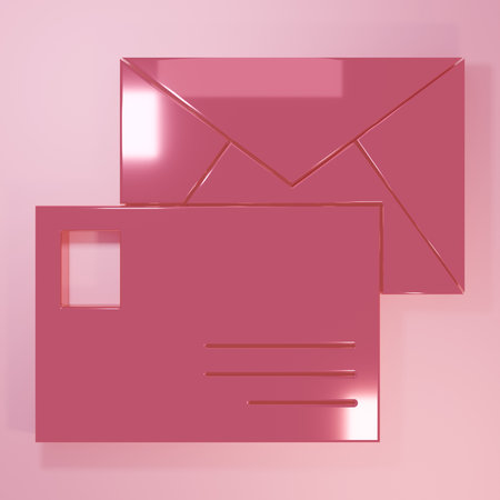 Pink Envelope icon isolated on pink background. Email message letter symbol. Minimalism concept. 3D...