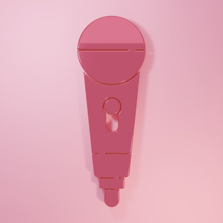 Pink Microphone icon isolated on pink background. On air radio mic microphone. Speaker sign. Minimalism concept. 3D render illustration.の写真素材