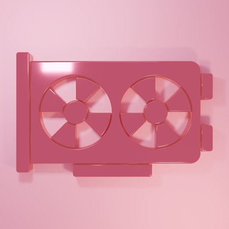 Pink Video graphic card icon isolated on pink background. Minimalism concept. 3D render...