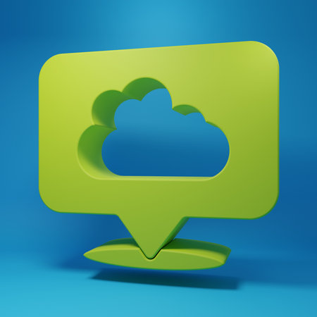 Green Location cloud icon isolated on blue background. Minimalism concept. 3D render illustration.の写真素材