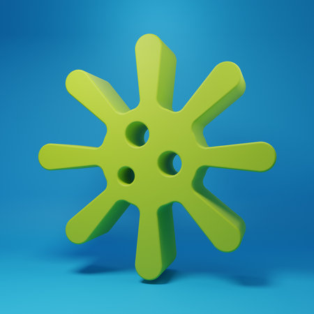 Green Bacteria icon isolated on blue background. Bacteria and germs, microorganism disease causing, cell, microbe, virus, fungi. Minimalism concept. 3D render illustration.の写真素材