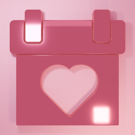 Pink Calendar icon isolated on pink background. Event reminder symbol. Minimalism concept. 3D render illustration.の写真素材