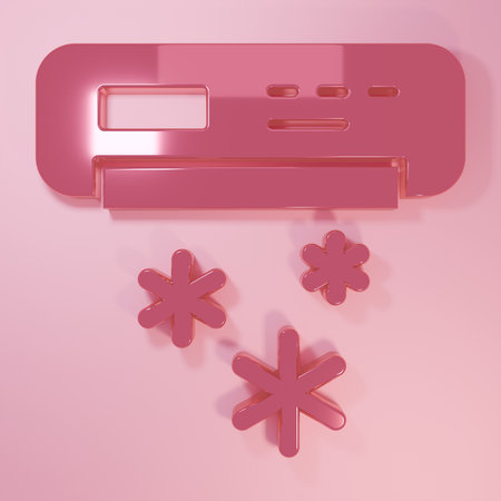 Pink Air conditioner icon isolated on pink background. Split system air conditioning. Cool and cold climate control system. Minimalism concept. 3D render illustration.の写真素材