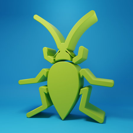 Green Cockroach icon isolated on blue background. Minimalism concept. 3D render illustration.