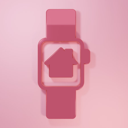 Pink Smart home with smart watch icon isolated on pink background. Remote control. Minimalism...