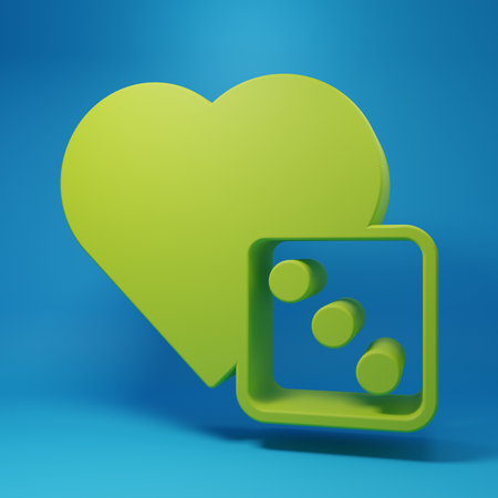 Green Game dice icon isolated on blue background. Casino gambling. Minimalism concept. 3D render illustration.の写真素材