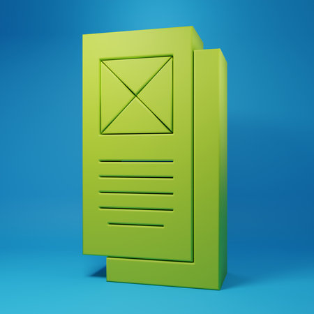 Green Browser window icon isolated on blue background. Minimalism concept. 3D render illustration.の写真素材