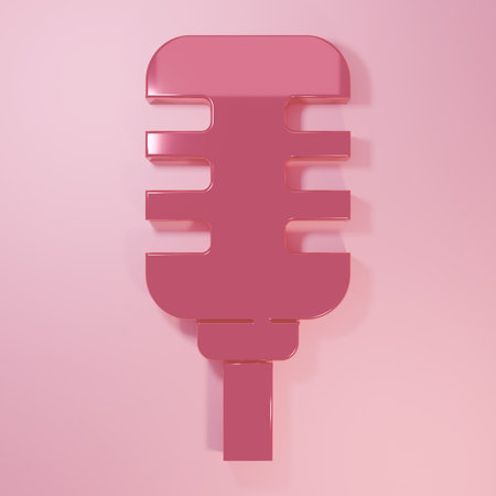 Pink Microphone icon isolated on pink background. On air radio mic microphone. Speaker sign. Minimalism concept. 3D render illustration.の写真素材