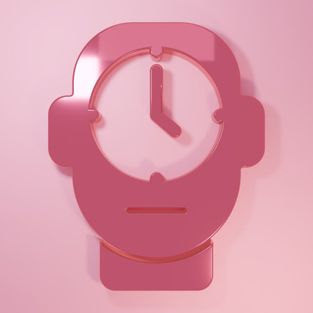 Pink Clock icon isolated on pink background. Time symbol. Minimalism concept. 3D render...