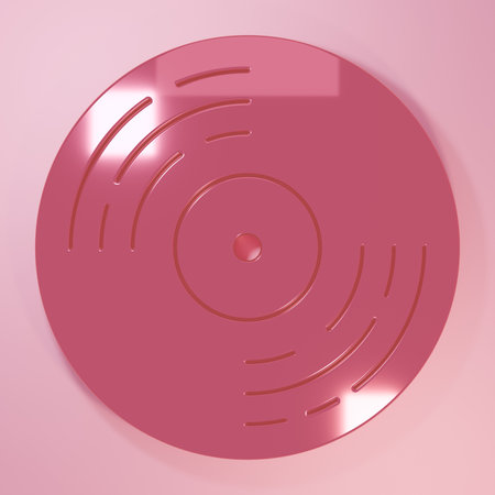 Pink Vinyl disk icon isolated on pink background. Minimalism concept. 3D render illustration.の写真素材