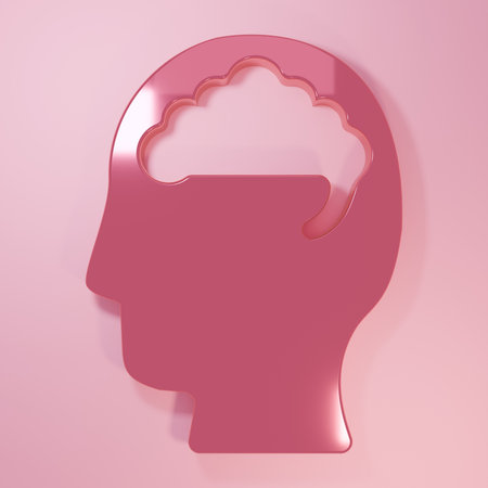 Pink Human brain icon isolated on pink background. Minimalism concept. 3D render illustration.の写真素材