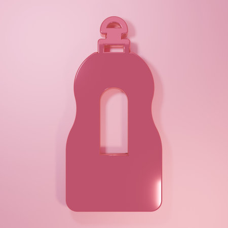 Pink Dishwashing liquid bottle icon isolated on pink background. Liquid detergent for washing dishes. Minimalism concept. 3D render illustration.の写真素材