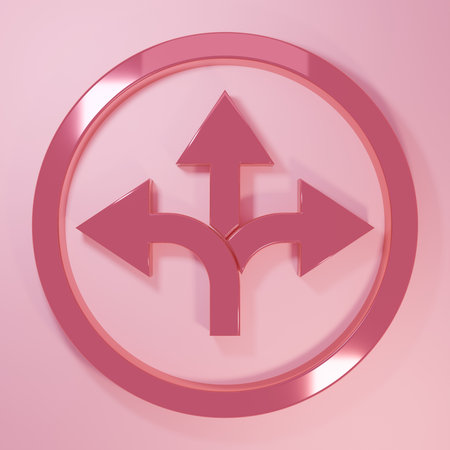 Pink Road traffic sign. Signpost icon isolated on pink background. Pointer symbol. Isolated street...