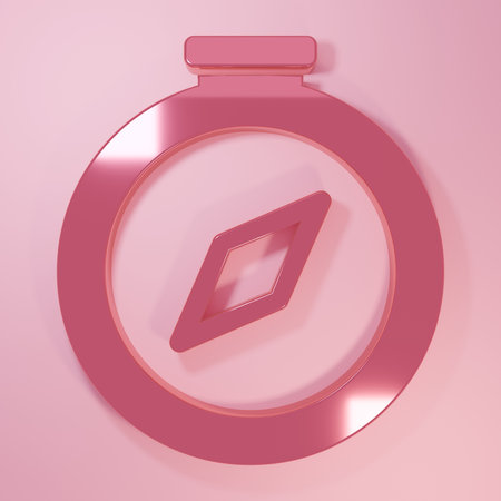 Pink Compass icon isolated on pink background. Windrose navigation symbol. Wind rose sign....